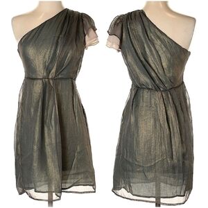NWT Greylin one shoulder sheer shimmer gray cocktail party prom dance dress S